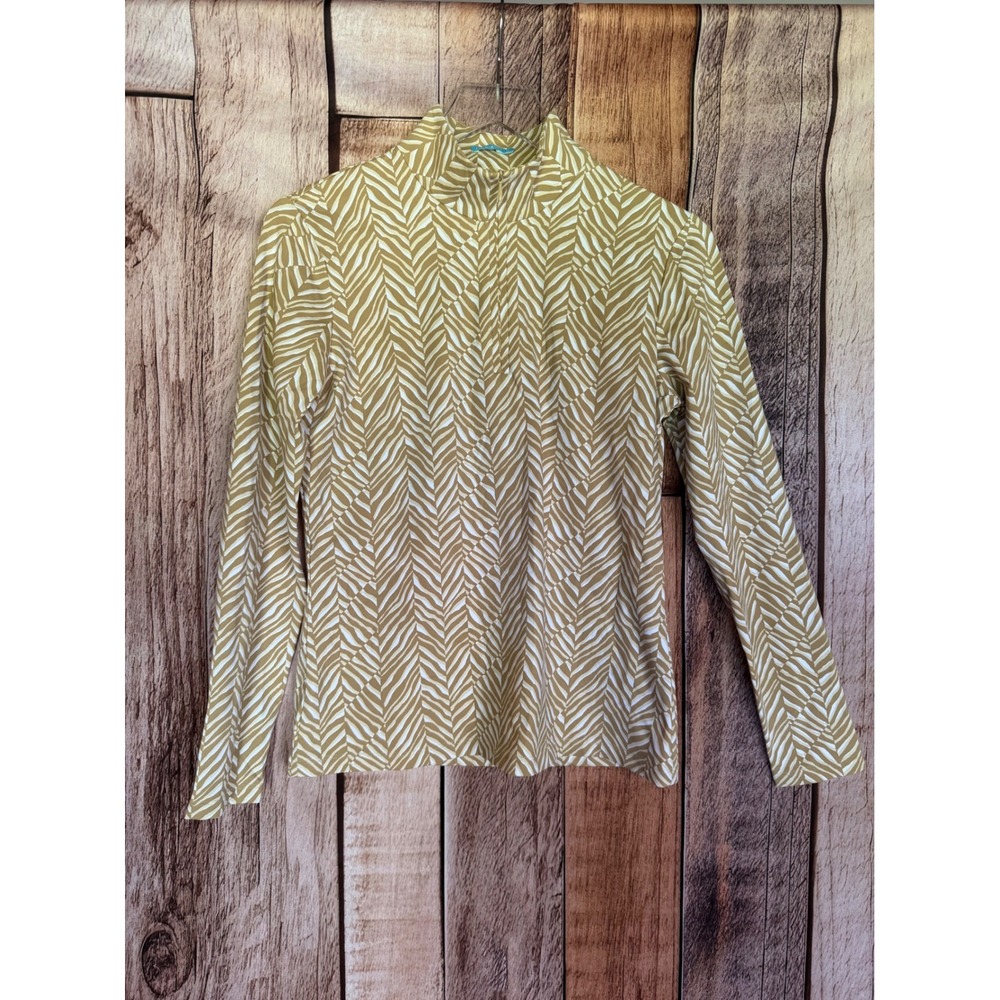 J McLaughlin Top Catalina Cloth Quarter Zip Pullover Preppy Resort Tan Medium